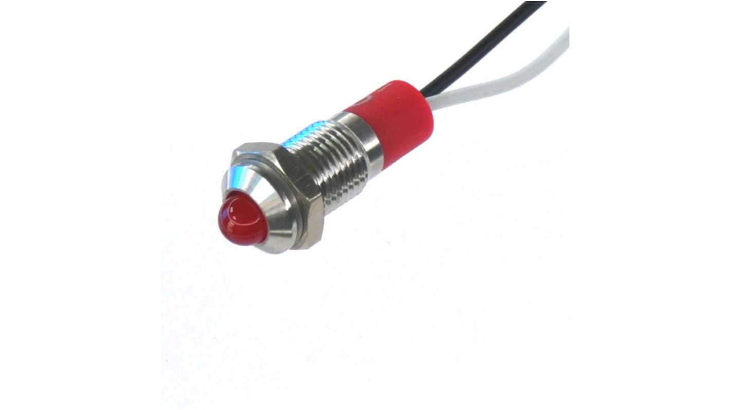 CML Innovative Technologies PL08SL Series Red Panel LED, 12V, 8mm Mounting Hole Size, Lead Wires Termination, IP67
