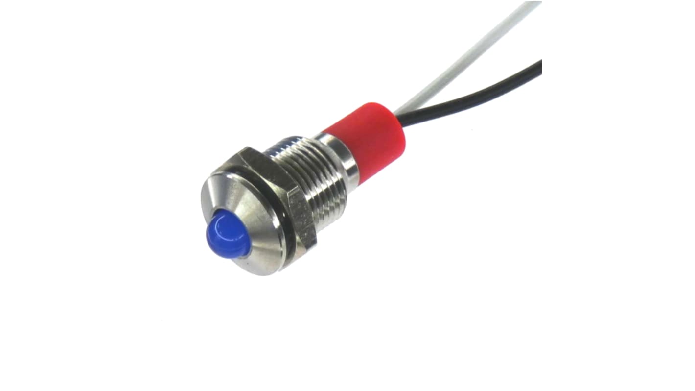 CML Innovative Technologies PL10SL Series Blue Panel LED, 110V, 10mm Mounting Hole Size, Lead Wires Termination, IP67
