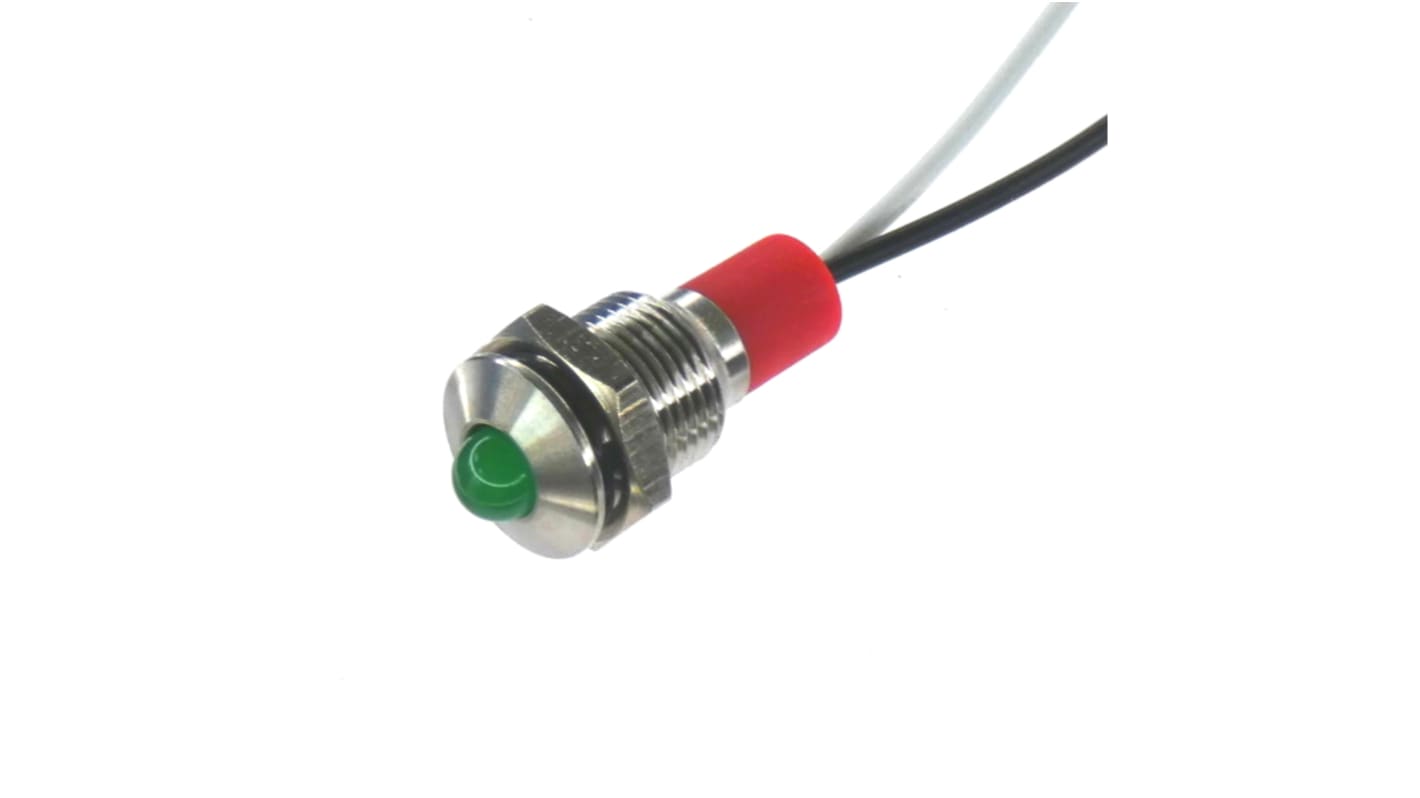 CML Innovative Technologies PL10SL Series Green Panel LED, 240V, 10mm Mounting Hole Size, Lead Wires Termination, IP67