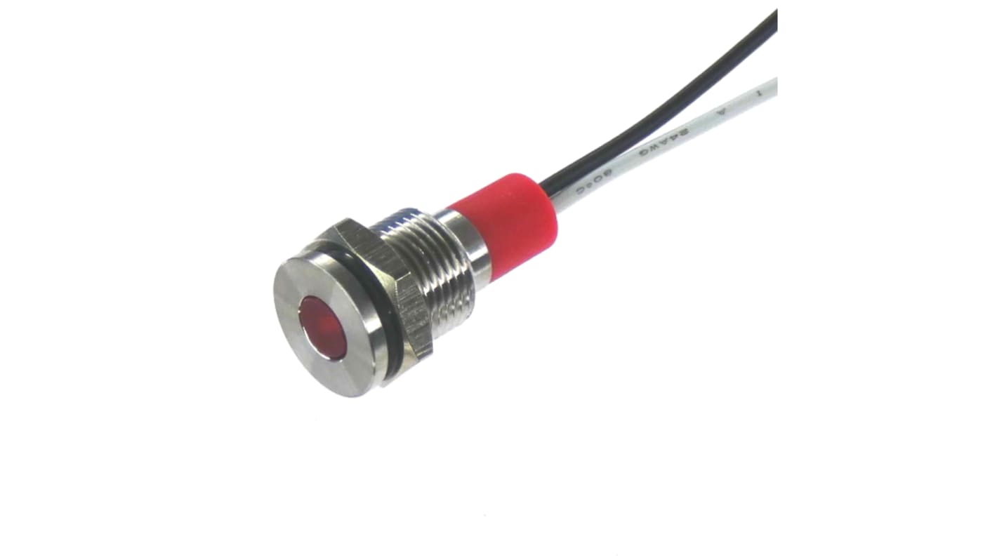 CML Innovative Technologies PL10SL Series Red Panel LED, 12V, 10mm Mounting Hole Size, Lead Wires Termination, IP67