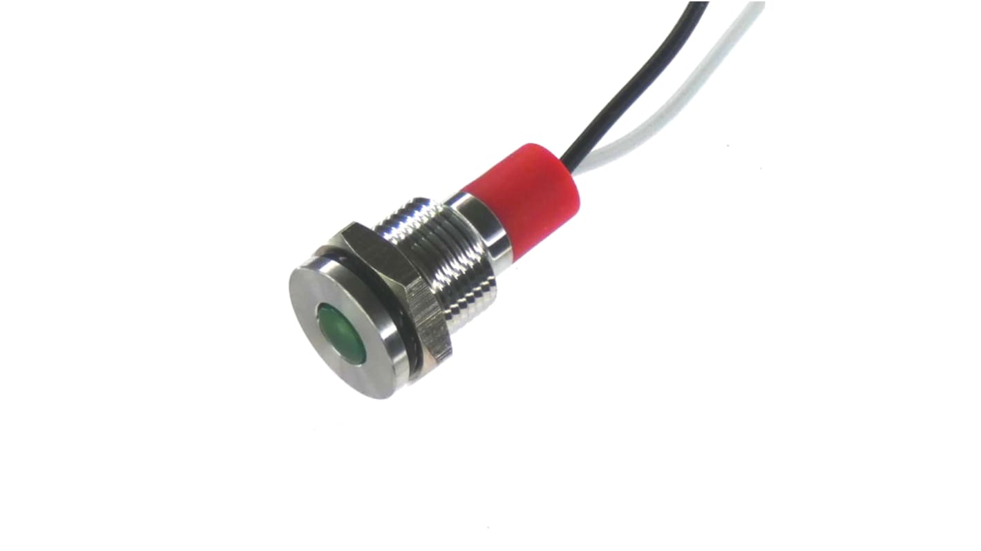 CML Innovative Technologies PL10SL Series Green Panel LED, 12V, 10mm Mounting Hole Size, Lead Wires Termination, IP67