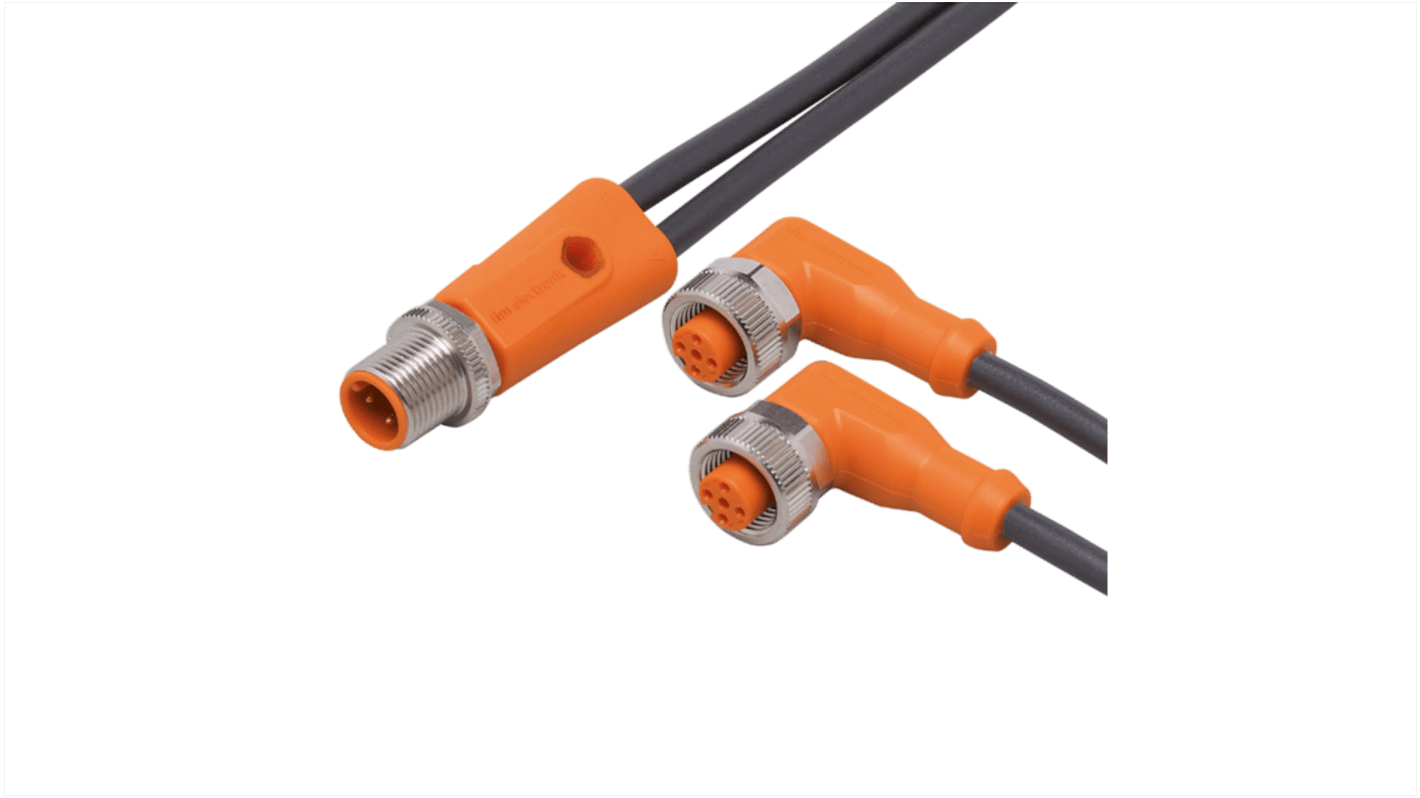 ifm electronic Straight Male 3 way M12 to Right Angle Female 5 way M12 Communication Cable, 150mm