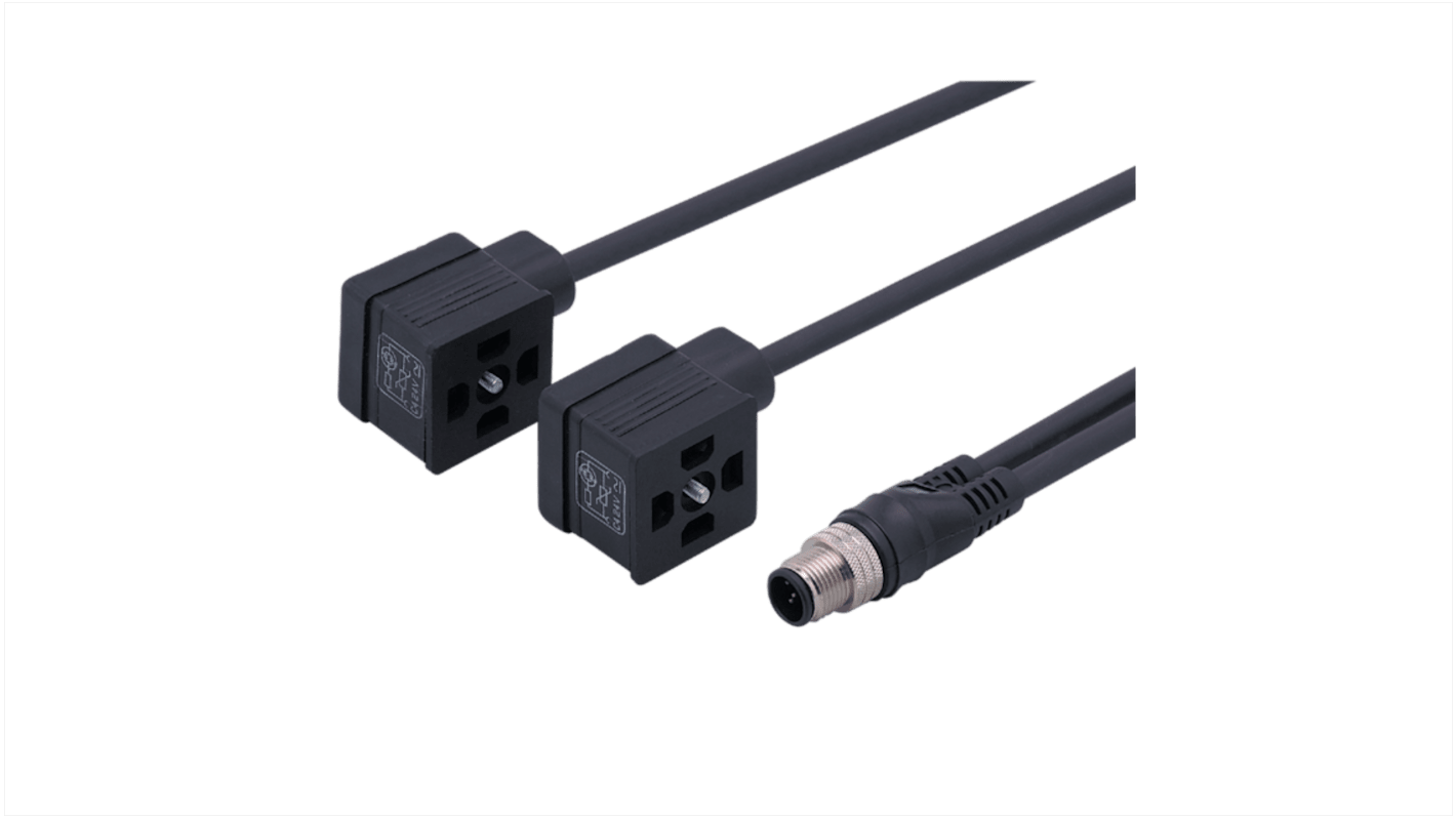 ifm electronic Straight Male 1 way M12 to Straight Female 2 way Valve Connector Actuator/Sensor Cable, 1m
