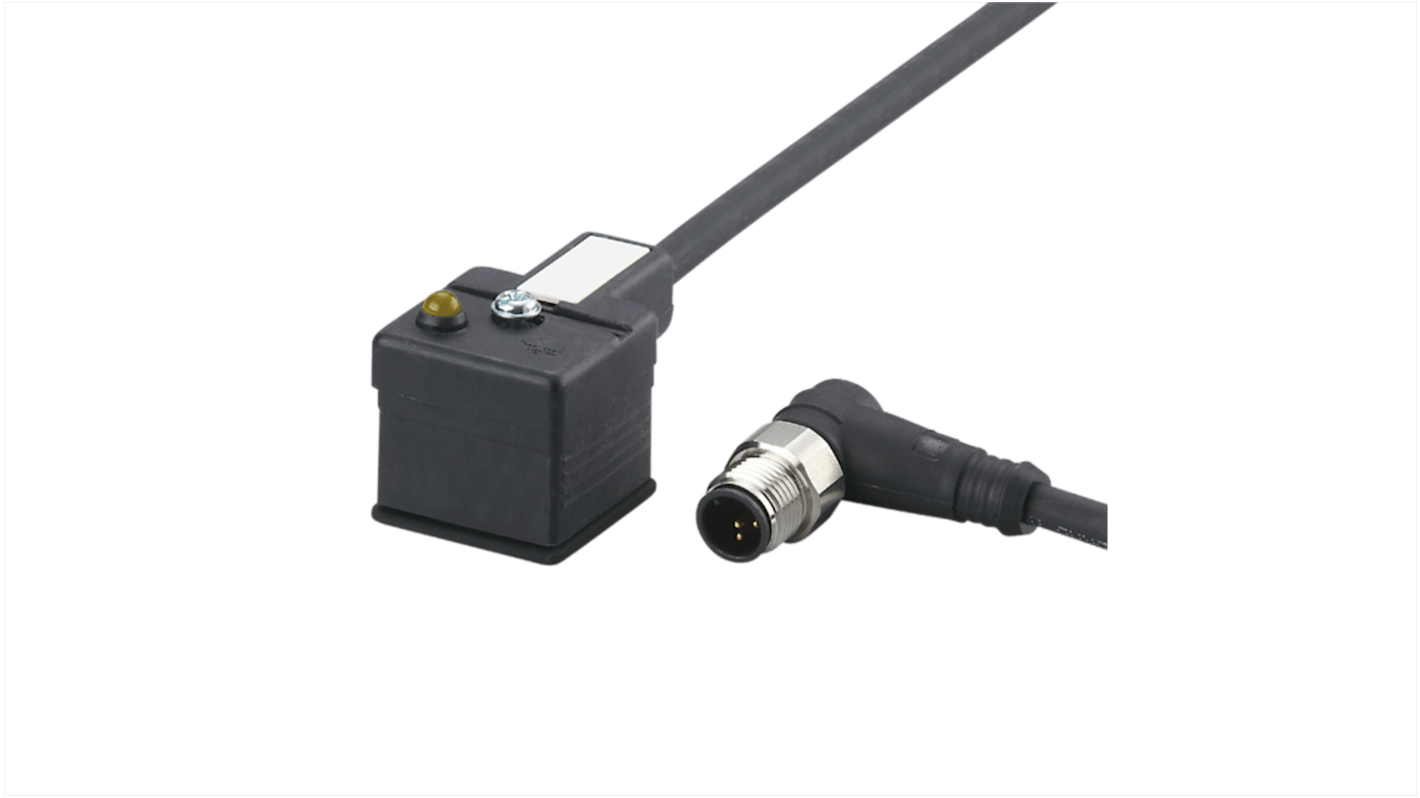 ifm electronic Straight Female 1 way M12 to Right Angle Female 1 way Valve Connector Actuator/Sensor Cable, 2m