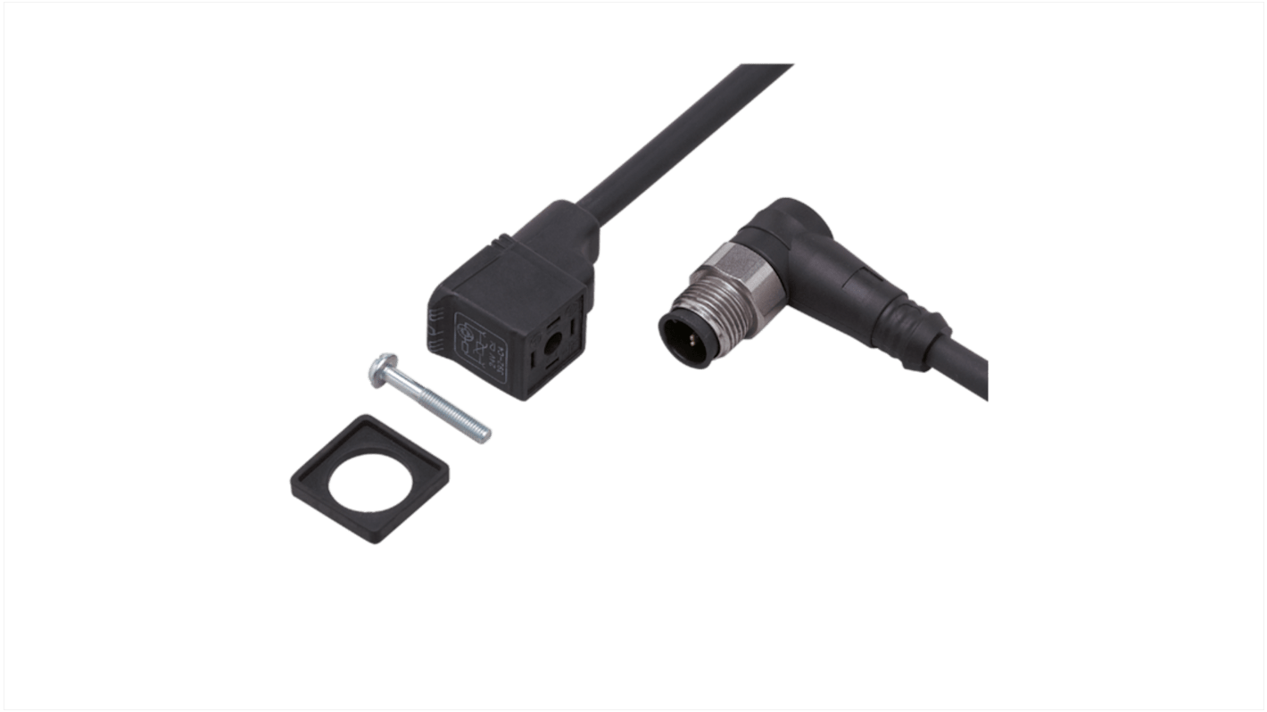 ifm electronic Right Angle Male 1 way M12 to Right Angle Female 1 way Valve Connector Actuator/Sensor Cable, 300mm