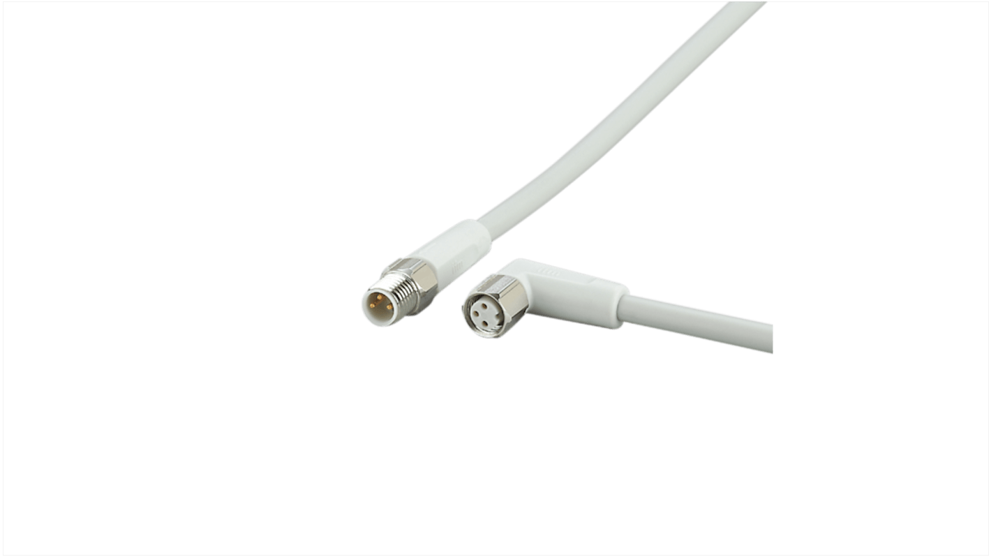 ifm electronic Straight Male 3 way M8 to Right Angle Female 3 way M8 Communication Cable, 600mm