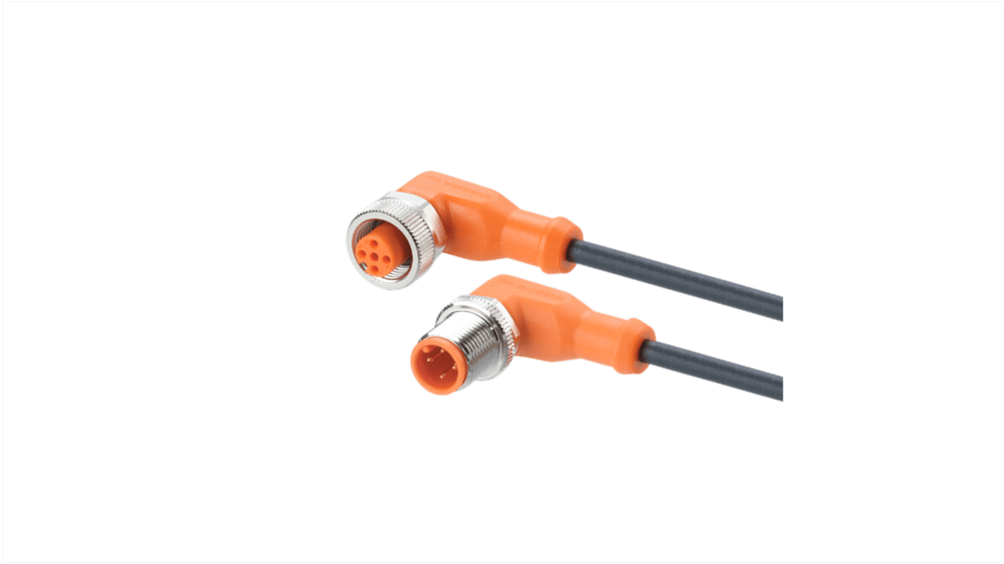 ifm electronic Right Angle Male 1 way M12 to Right Angle Female 1 way M12 Actuator/Sensor Cable, 4m