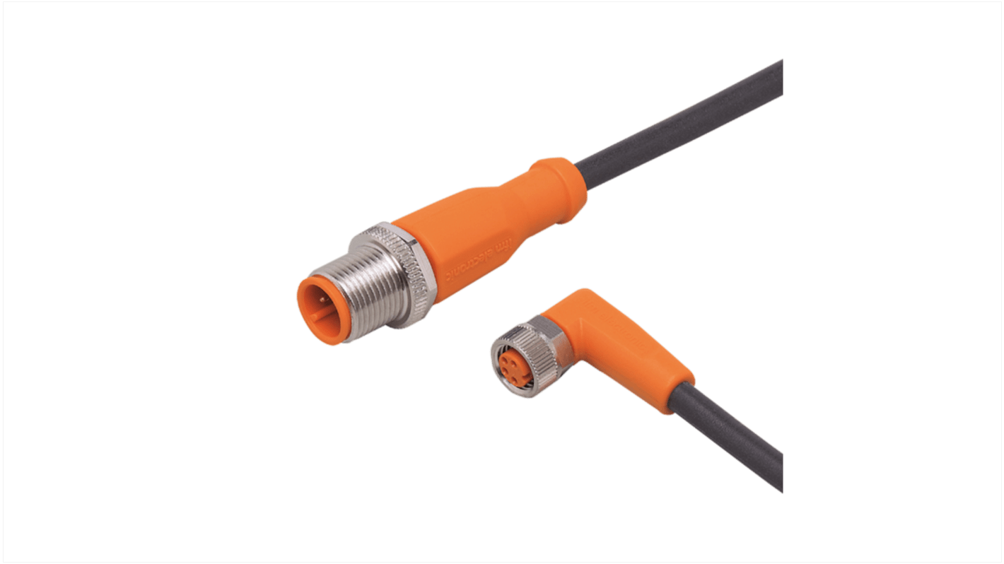 ifm electronic Straight Male 1 way M12 to Right Angle Female 1 way M8 Actuator/Sensor Cable, 1m