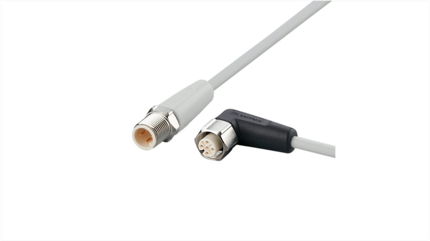ifm electronic Straight Male 4 way M12 to Right Angle Female 5 way M12 Communication Cable, 300mm