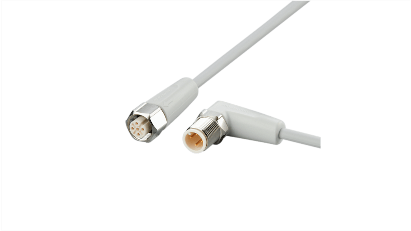 ifm electronic Right Angle Male 4 way M12 to Straight Female 5 way M12 Communication Cable, 300mm