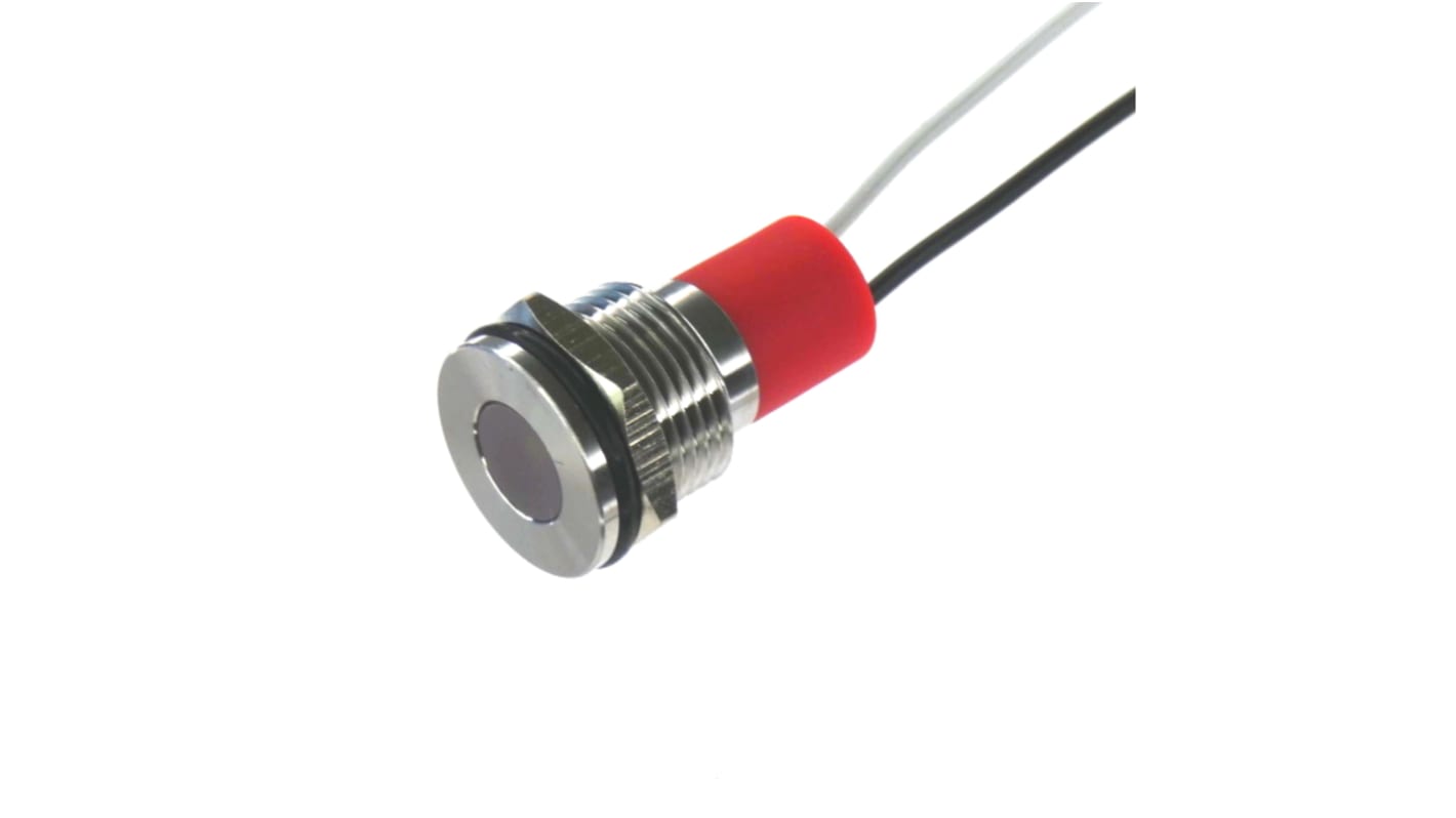 CML Innovative Technologies PL14SL Series Green Panel LED, 24V, 14mm Mounting Hole Size, Lead Wires Termination, IP67