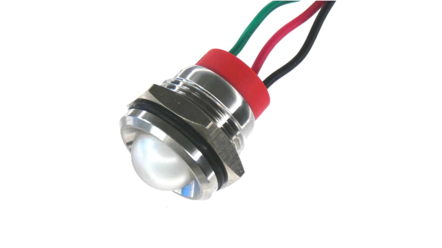 CML Innovative Technologies PL14SL Series Green Panel LED, 240V, 14mm Mounting Hole Size, Lead Wires Termination, IP67