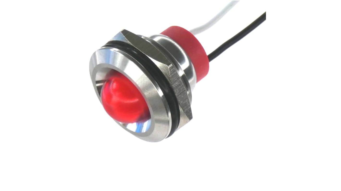 CML Innovative Technologies PL19SL Series Red Panel LED, 12V, 19mm Mounting Hole Size, Lead Wires Termination, IP67