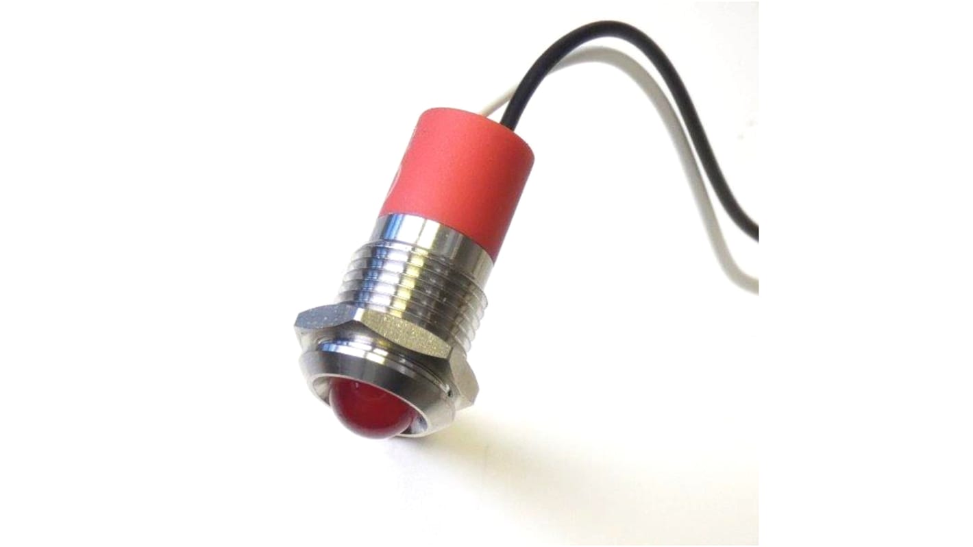 CML Innovative Technologies PL12SL Series Red Panel LED, 24V, 12mm Mounting Hole Size, Lead Wires Termination, IP67