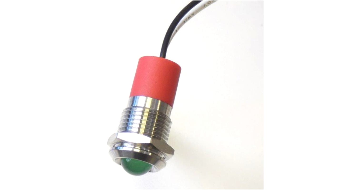 CML Innovative Technologies PL12SL Series Green Panel LED, 24V, 12mm Mounting Hole Size, Lead Wires Termination, IP67