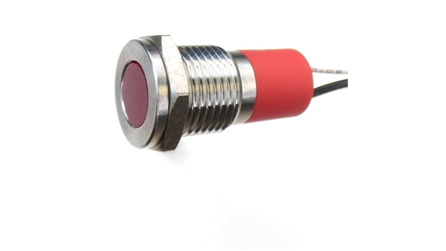 CML Innovative Technologies PL12SL Series Red Panel LED, 12V, 12mm Mounting Hole Size, Lead Wires Termination, IP67