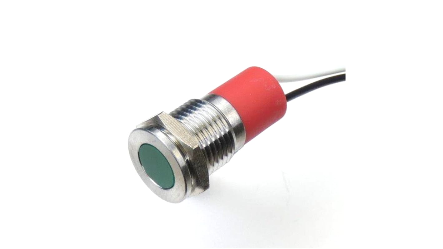 CML Innovative Technologies PL12SL Series Green Panel LED, 24V, 12mm Mounting Hole Size, Lead Wires Termination, IP67