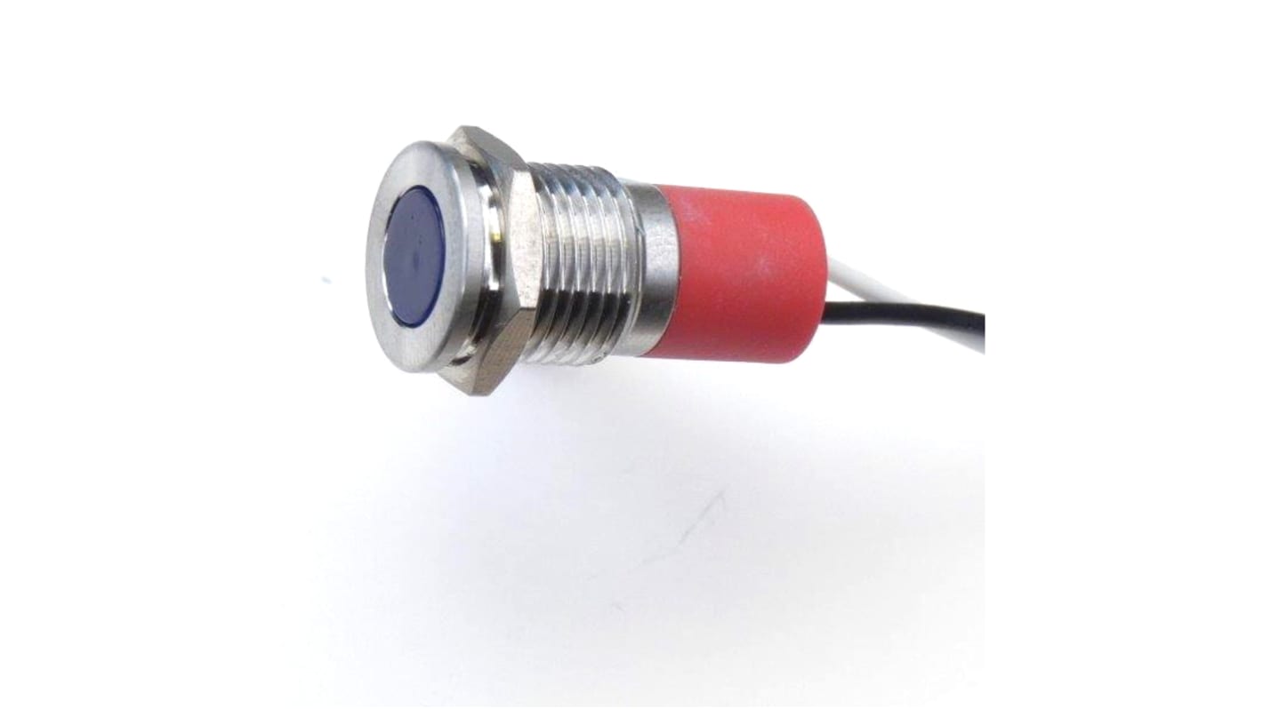 CML Innovative Technologies PL12SL Series Blue Panel LED, 24V, 12mm Mounting Hole Size, Lead Wires Termination, IP67