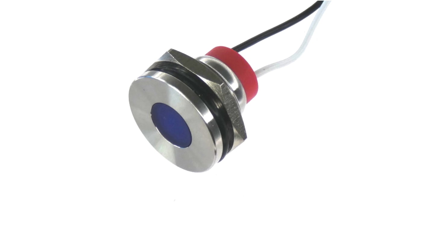 CML Innovative Technologies PL19SL Series Blue Panel LED, 12V, 19mm Mounting Hole Size, Lead Wires Termination, IP67
