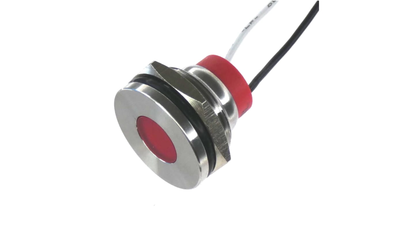 CML Innovative Technologies PL19SL Series Red Panel LED, 110V, 19mm Mounting Hole Size, Lead Wires Termination, IP67