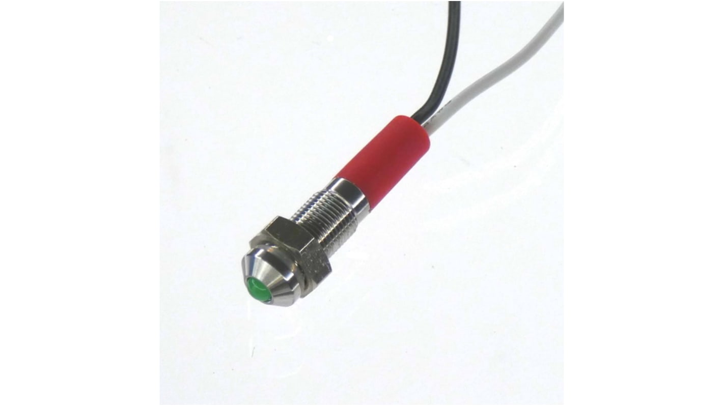 CML Innovative Technologies PL06SL Series Green Panel LED, 24V, 6mm Mounting Hole Size, Lead Wires Termination, IP67