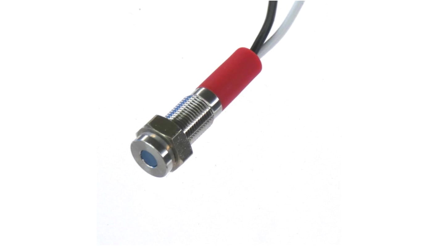 CML Innovative Technologies PL06SL Series Blue Panel LED, 110V, 6mm Mounting Hole Size, Lead Wires Termination, IP67