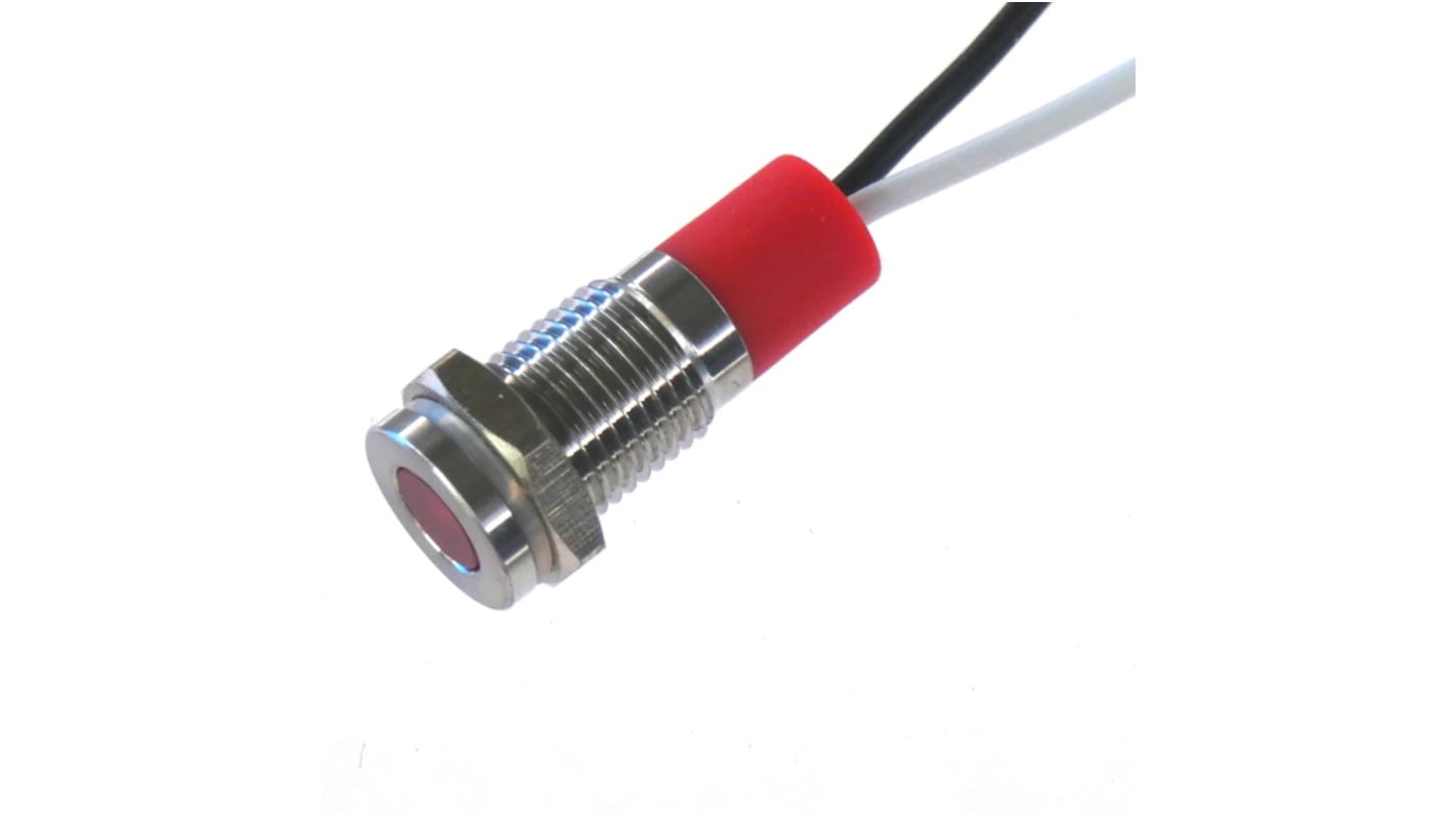 CML Innovative Technologies PL08SL Series Red Panel LED, 24V, 8mm Mounting Hole Size, Lead Wires Termination, IP67