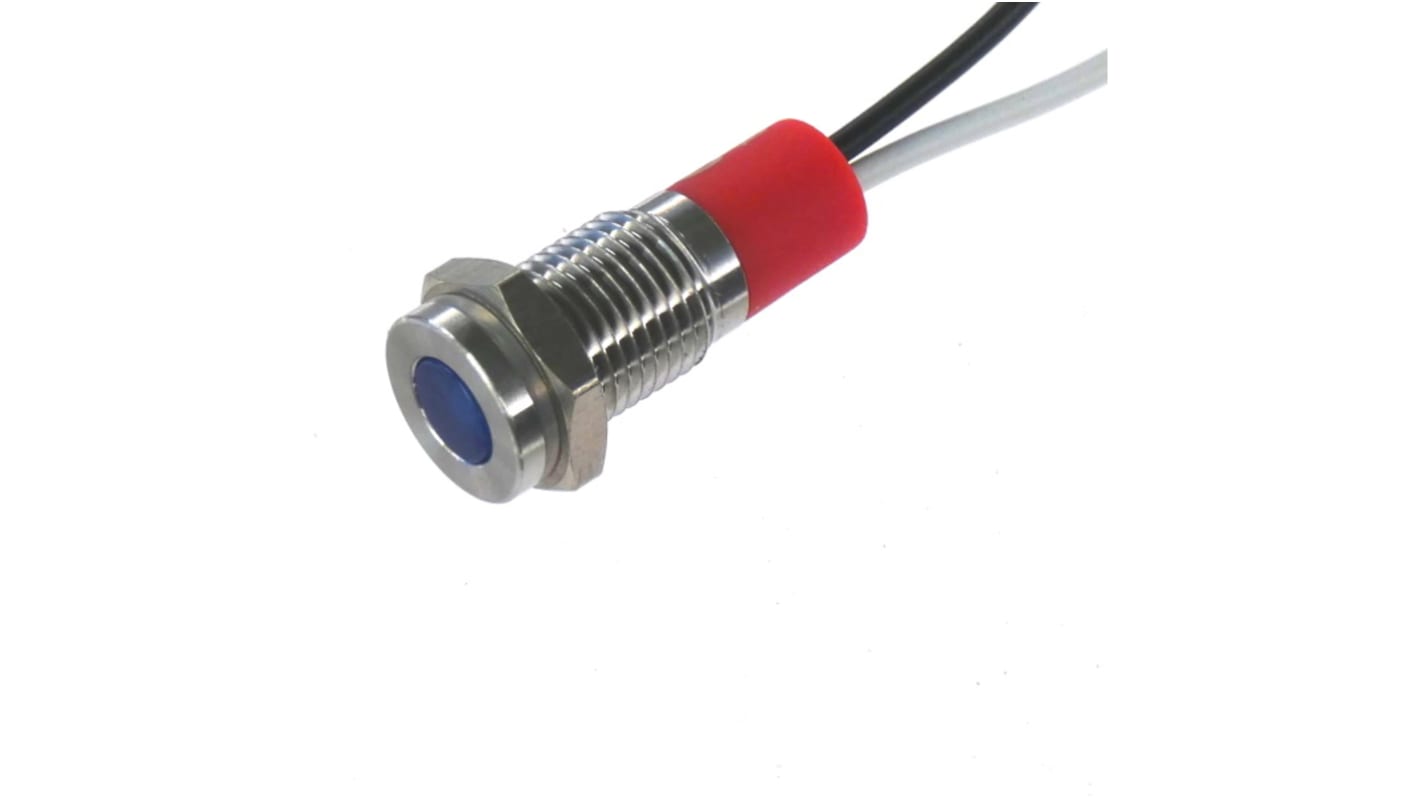 CML Innovative Technologies PL08SL Series Blue Panel LED, 110V, 8mm Mounting Hole Size, Lead Wires Termination, IP67