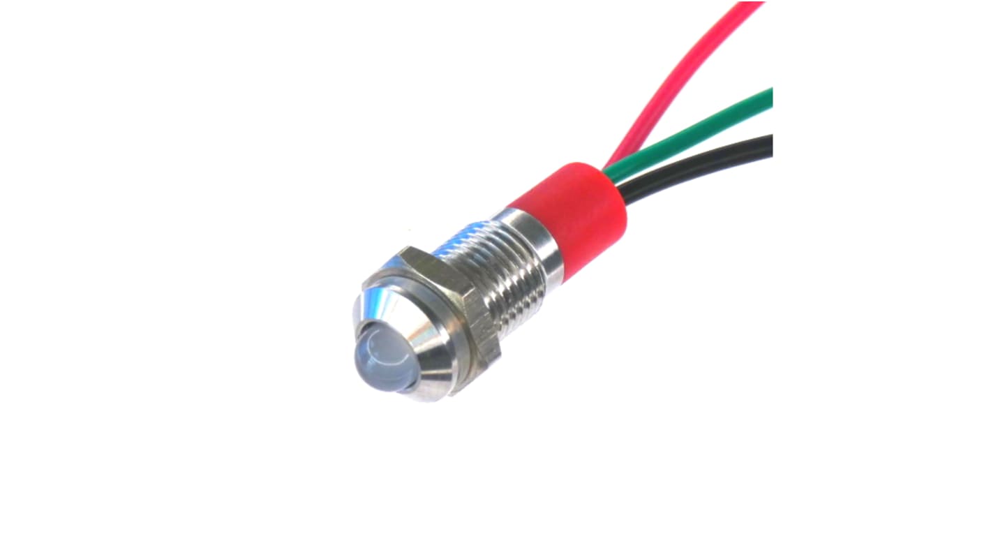 CML Innovative Technologies PL08SL Series Green, Red Panel LED, 12V, 8mm Mounting Hole Size, Lead Wires Termination,