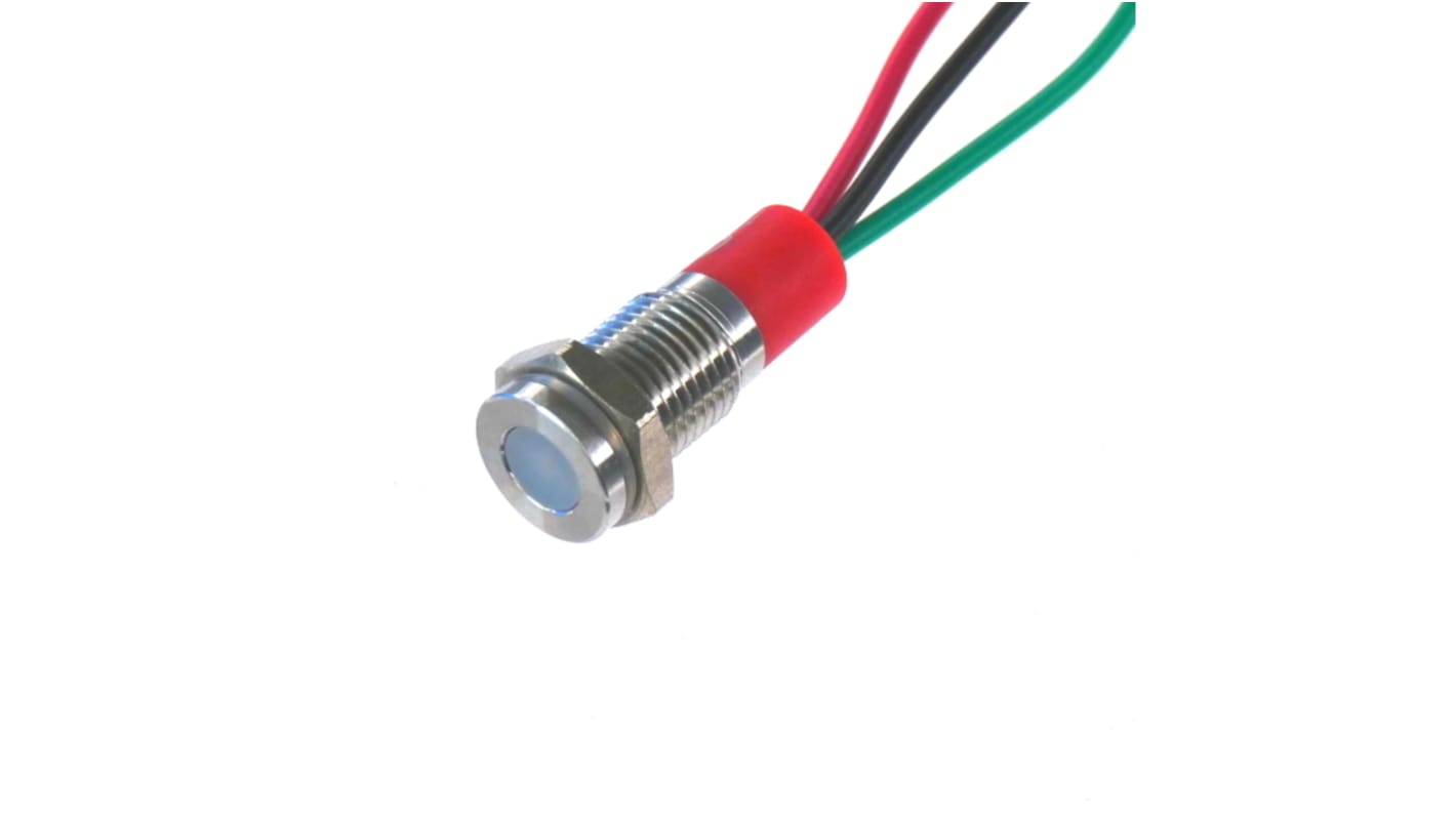 CML Innovative Technologies PL08SL Series Green, Red Panel LED, 12V, 8mm Mounting Hole Size, Lead Wires Termination,