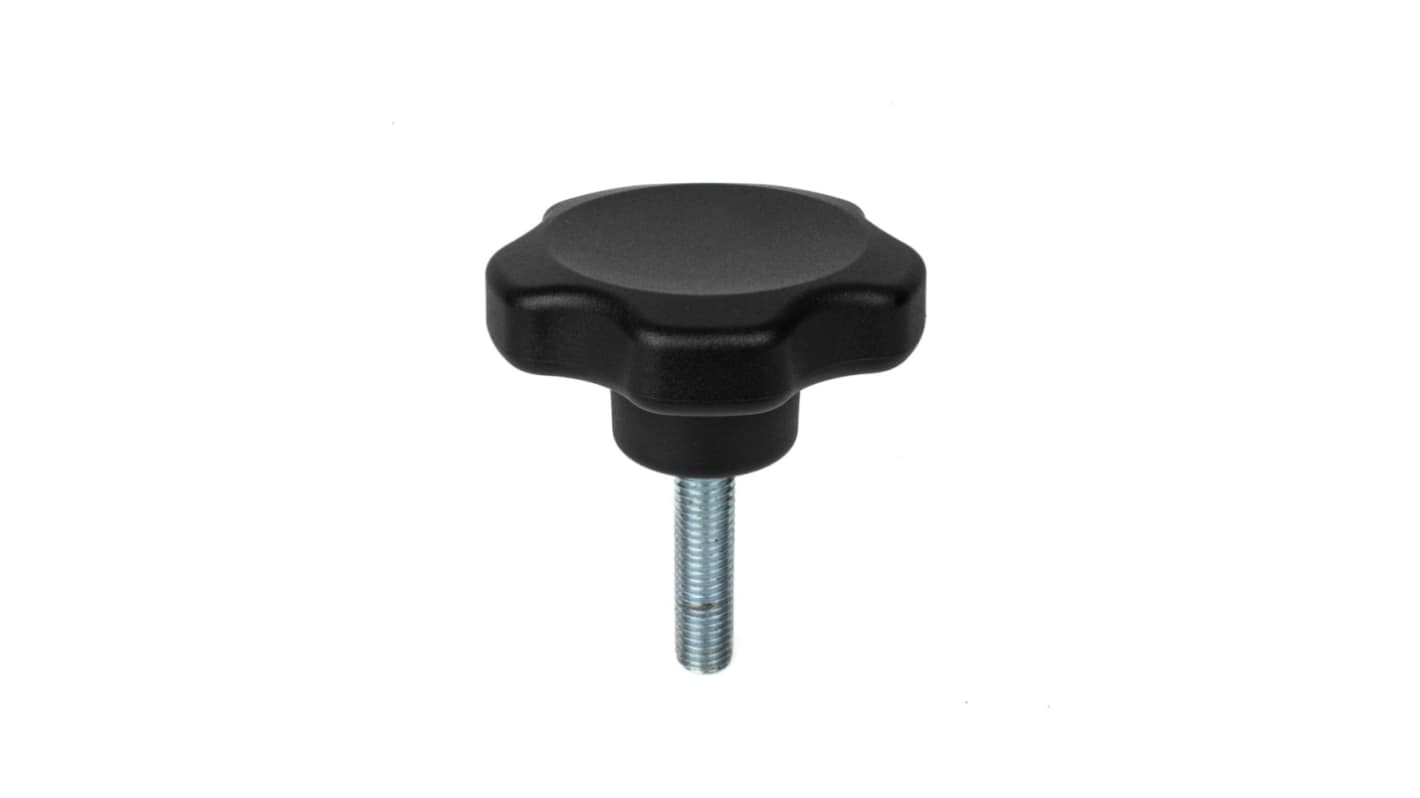 RS PRO Black Thermoplastic Multiple Lobes Clamping Knob, M12, Threaded Mount