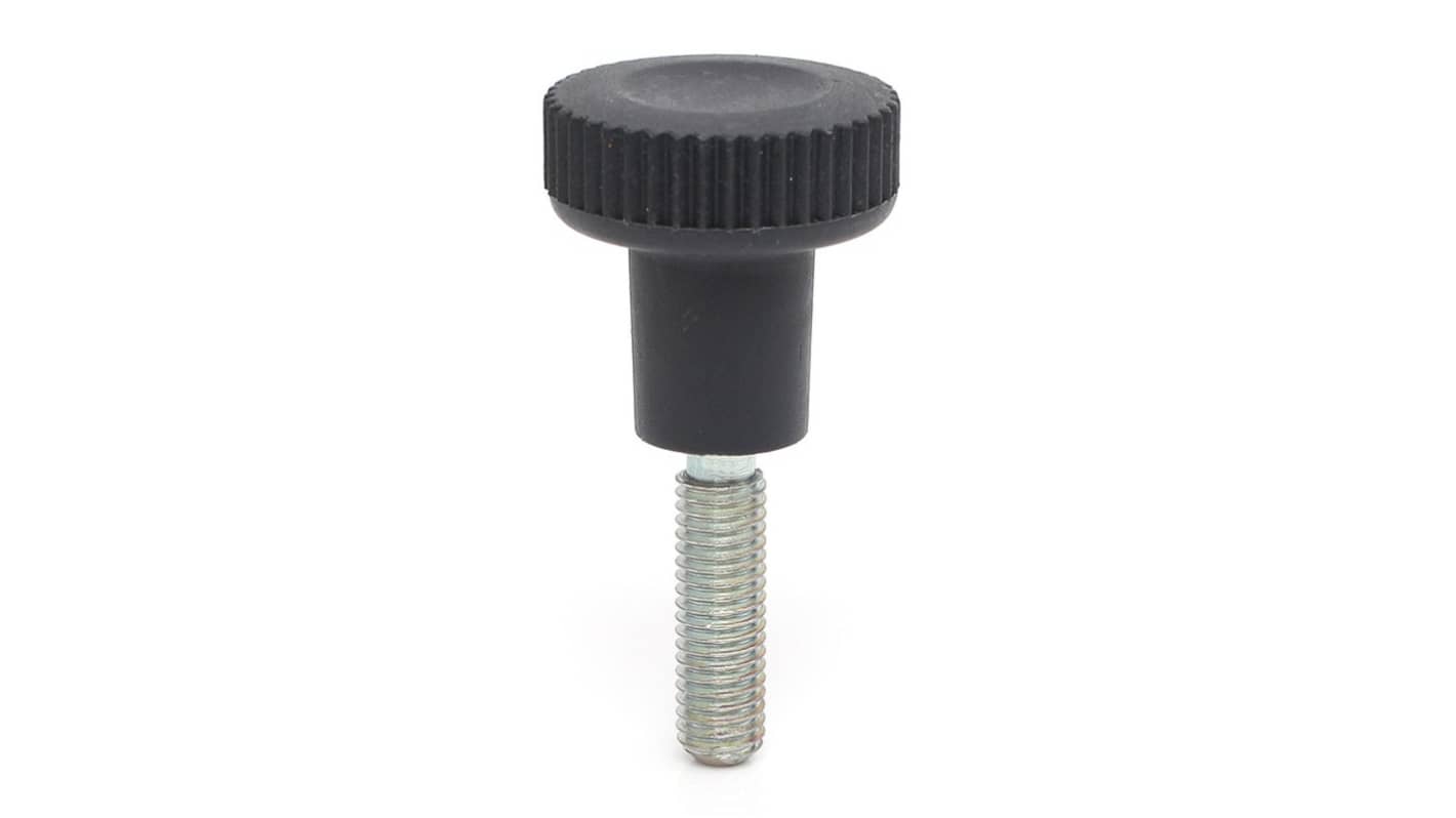 RS PRO Black Thermoplastic Thumbscrew Clamping Knob, M10 x 30, Threaded Mount