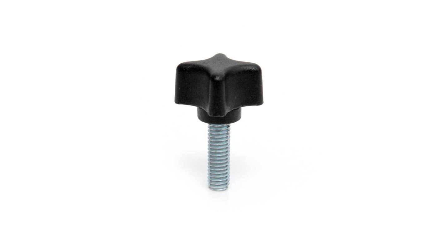 RS PRO Black Thermoplastic 4-Arm Clamping Knob, M6, Threaded Mount