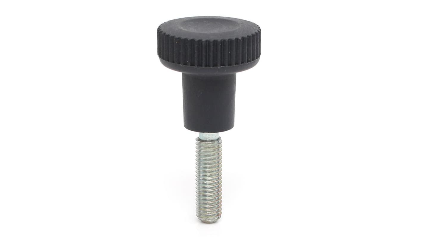 RS PRO Black Thermoplastic Thumbscrew Clamping Knob, M8 x 25, Threaded Mount