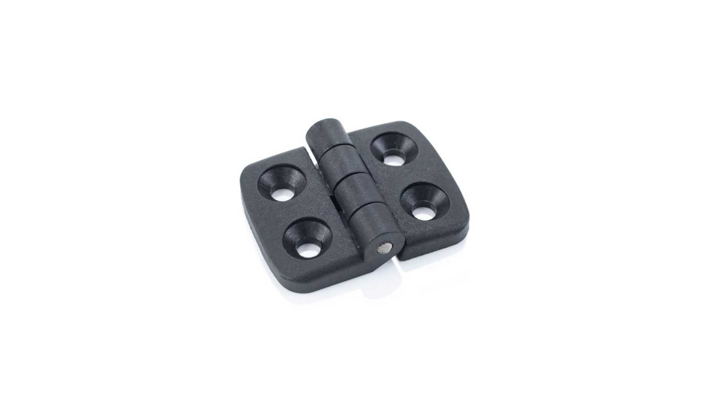 RS PRO Matt Thermoplastic Back Flap Hinge with a Fixed Pin, Screw Fixing, 39mm x 30mm x 9mm