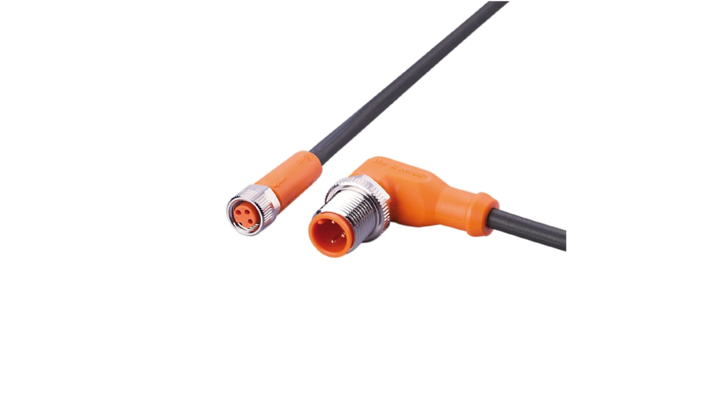 ifm electronic Right Angle Male 3 way M12 to Straight Female 4 way M8 Communication Cable, 300mm