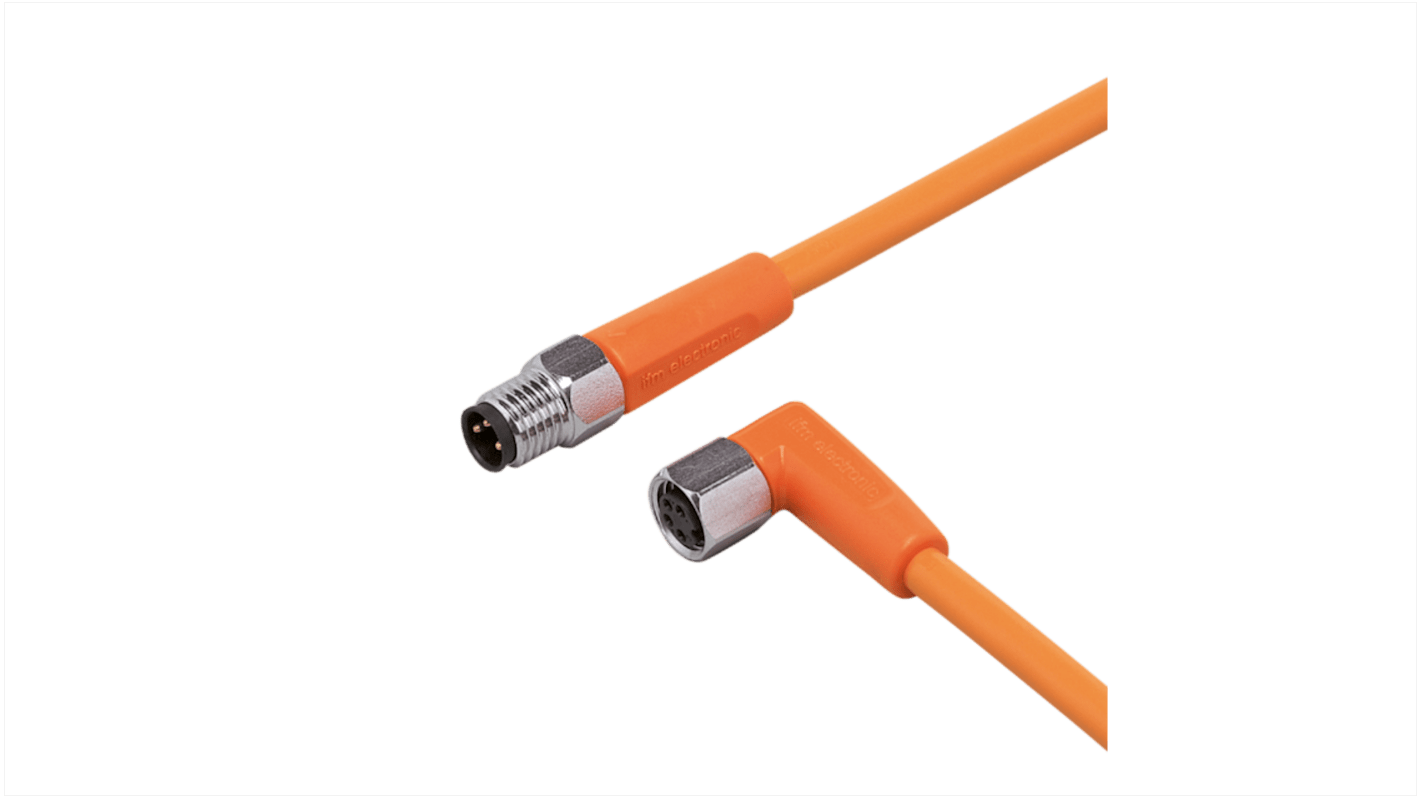 ifm electronic Straight Male 1 way M8 to Right Angle Female 1 way M8 Sensor Actuator Cable, 1m