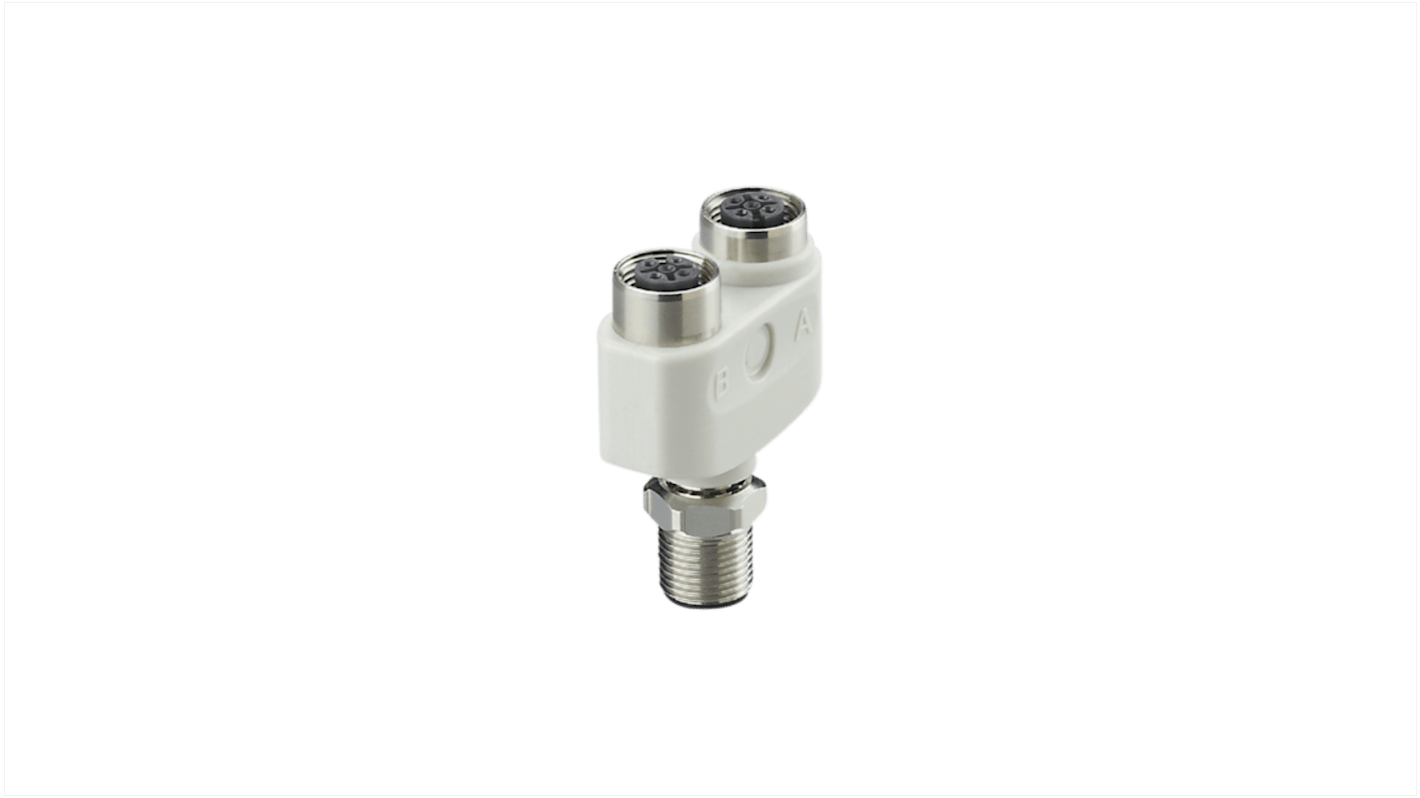 ifm electronic Side Entry, Top Entry 1 Pole M12 Plug to 2 Pole M12 Socket Adapter
