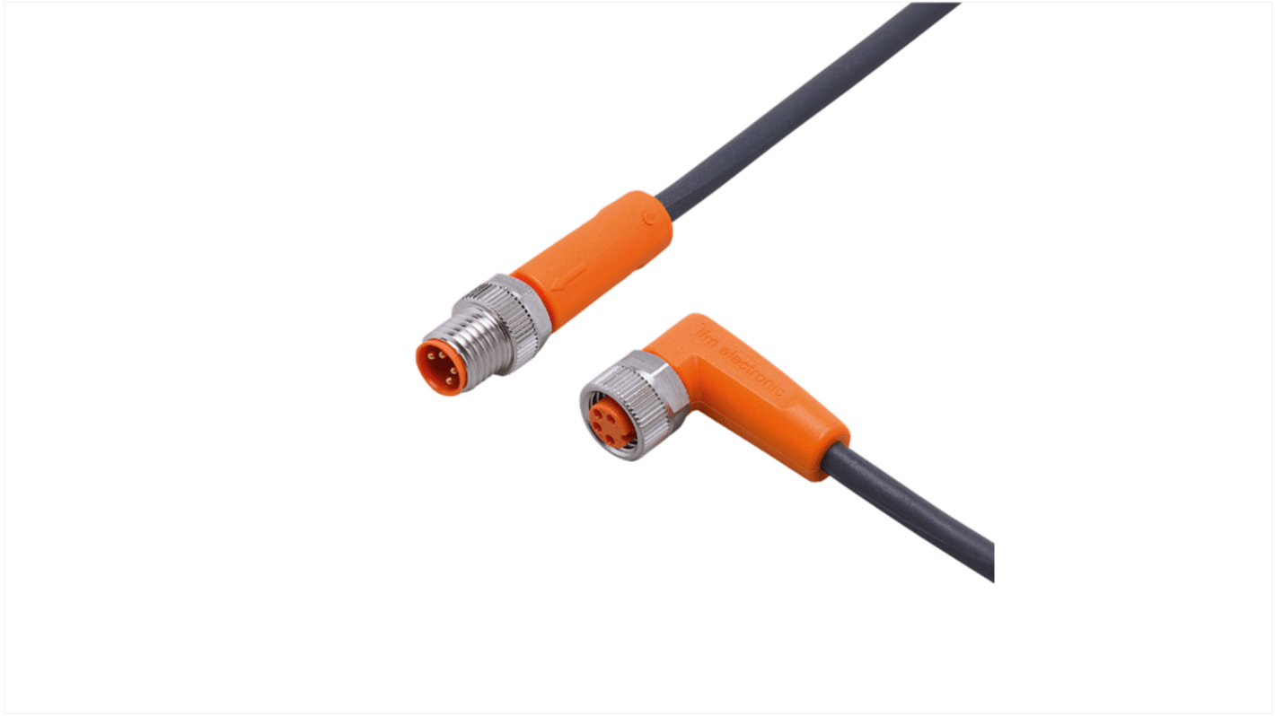 ifm electronic Straight Male 1 way M8 to Right Angle Female 1 way M8 Actuator/Sensor Cable, 600mm
