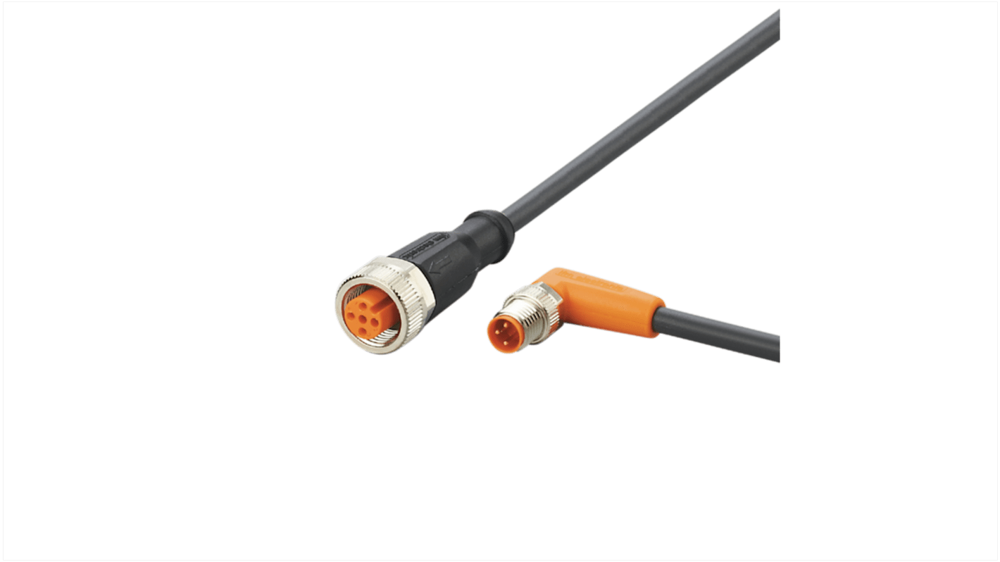 ifm electronic Right Angle Male 3 way M8 to Straight Female 5 way M12 Communication Cable, 300mm