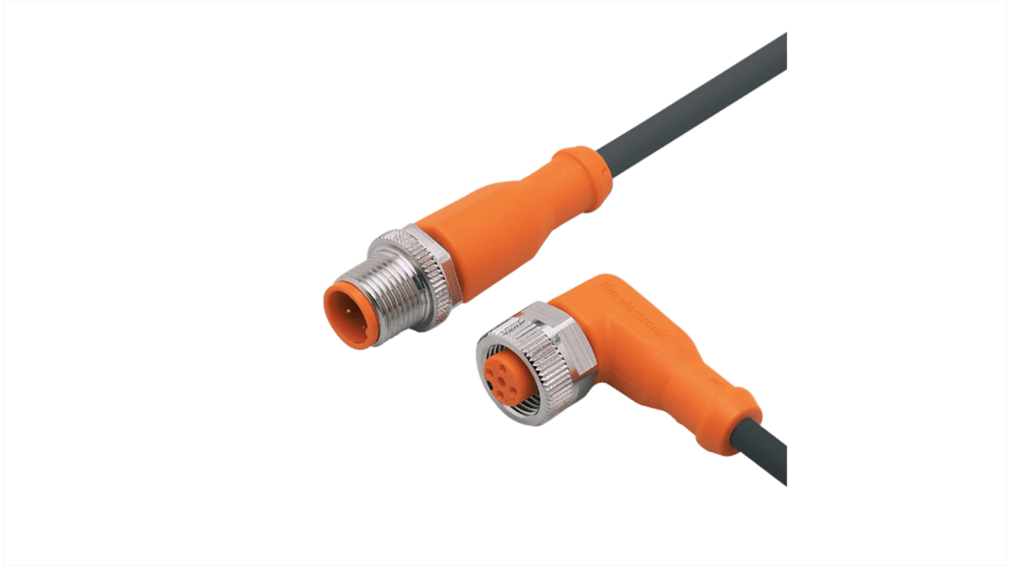 ifm electronic Straight Male 1 way M12 to Right Angle Female 1 way M12 Actuator/Sensor Cable, 300mm