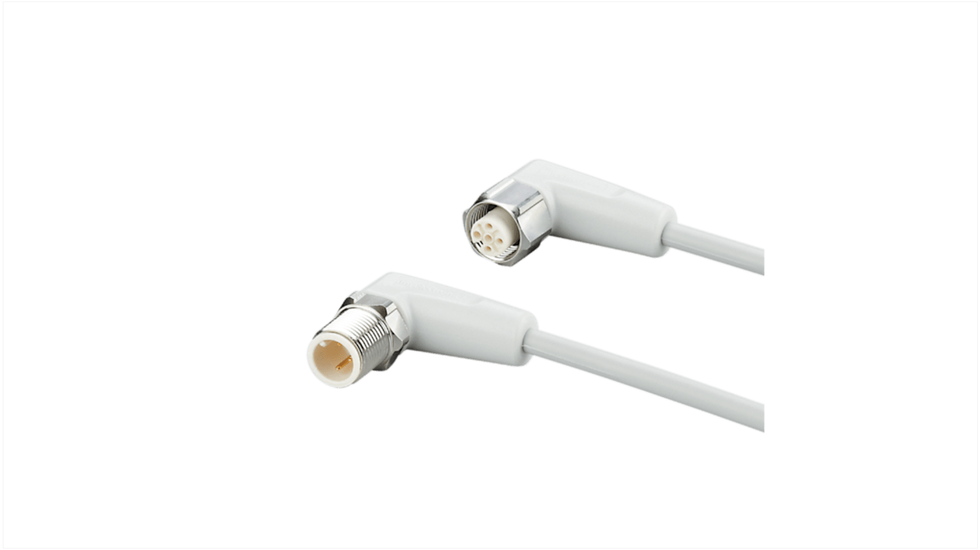 ifm electronic Right Angle Male 3 way M12 to Right Angle Female 5 way M12 Communication Cable, 5m