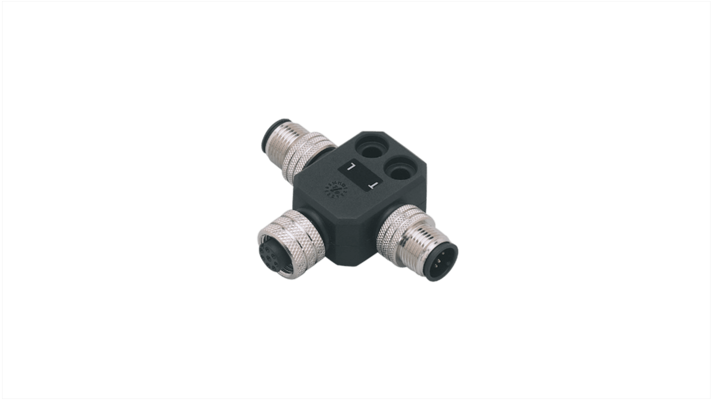ifm electronic Side Entry, Top Entry 2 Pole M12 Plug to 1 Pole M12 Socket Adapter