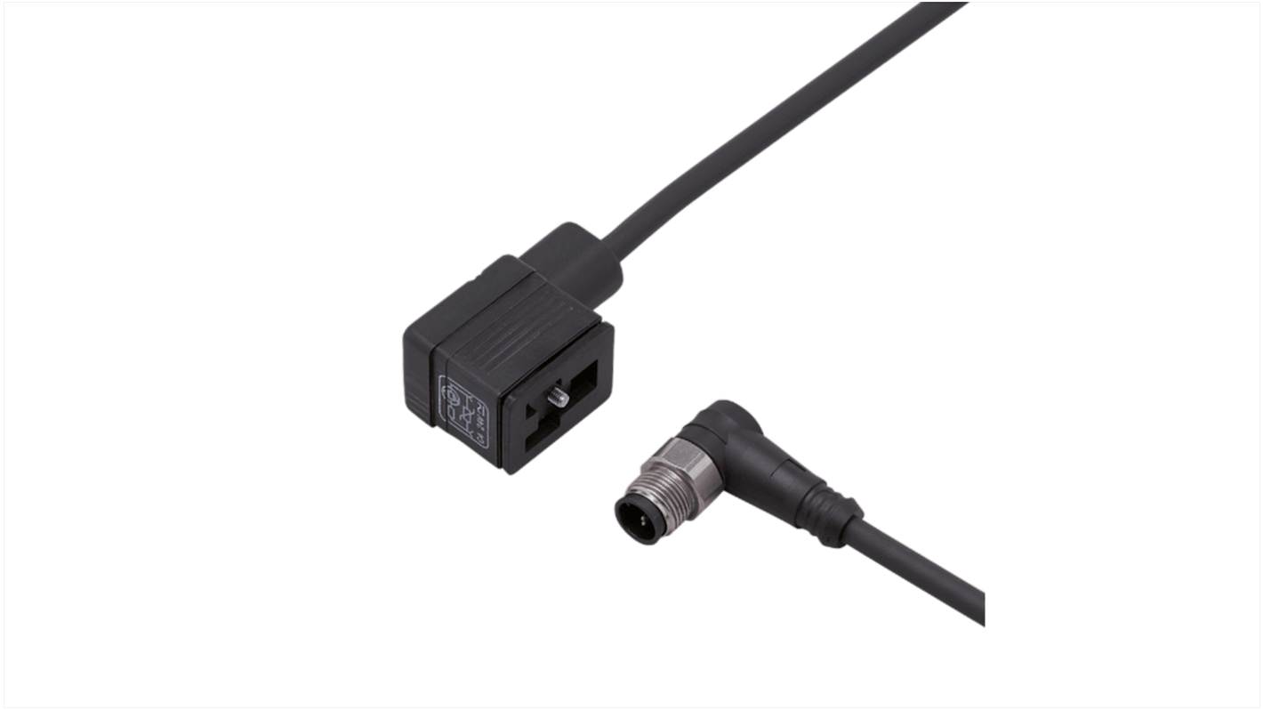ifm electronic Right Angle Male 1 way M12 to Right Angle Female 1 way Valve Connector Actuator/Sensor Cable, 300mm