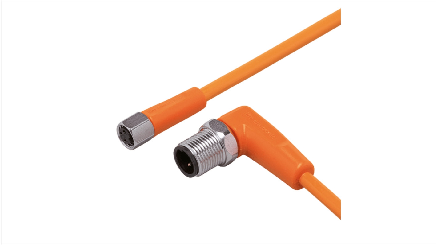 ifm electronic Right Angle Male 1 way M12 to Straight Female 1 way M8 Sensor Actuator Cable, 300mm