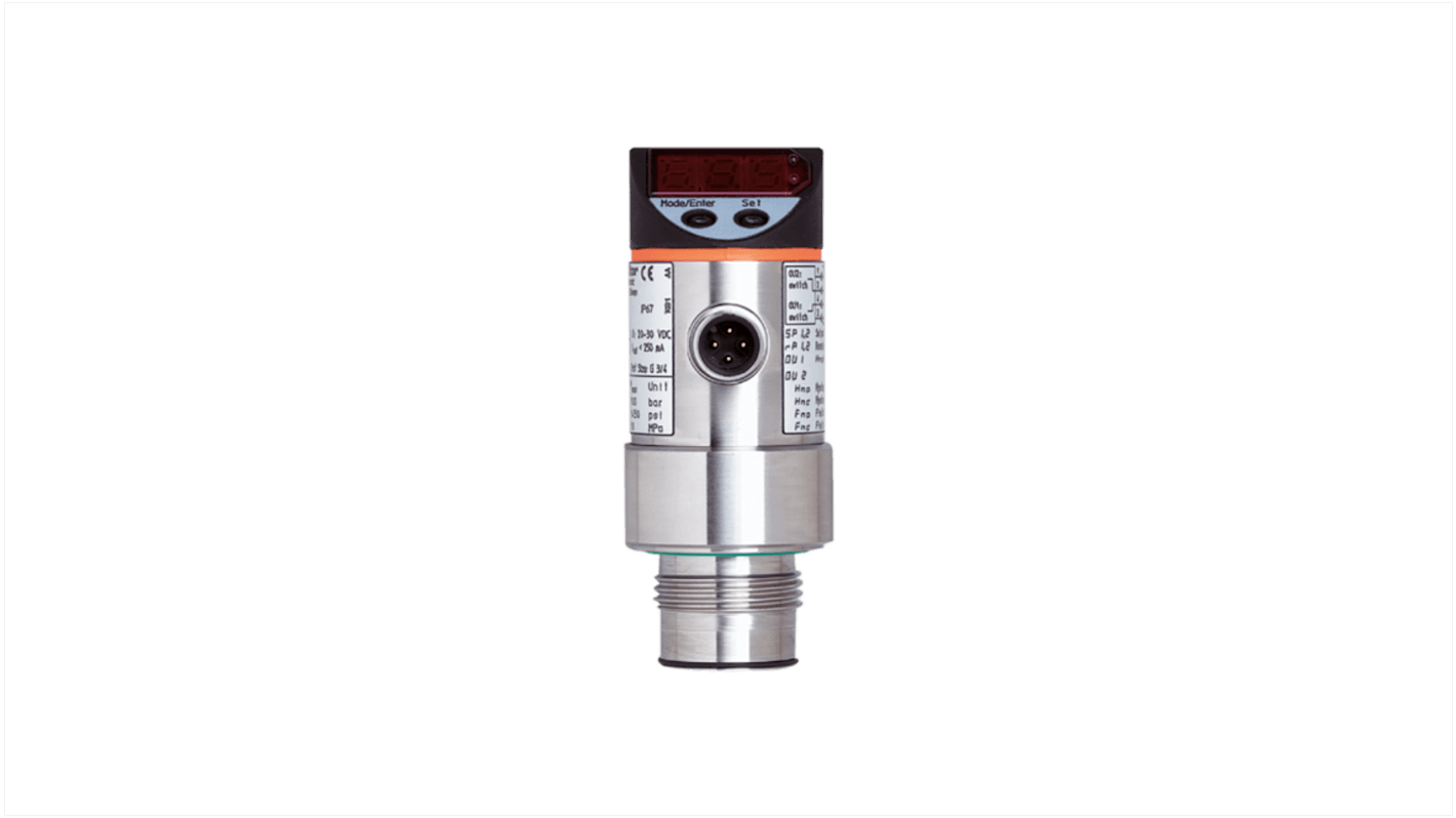 ifm electronic PF Series Pressure Sensor, -1bar Min, 25bar Max, Digital Output, Relative Reading