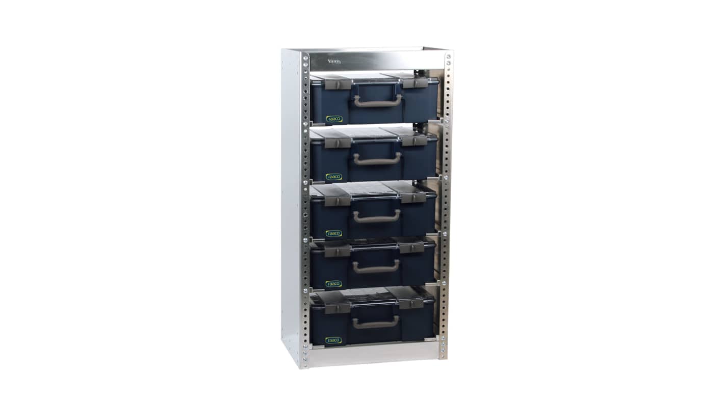 Raaco Aluminium 5 Shelf Aluminium Shelving System, 992mm x 486mm, 380mm, 80kg Load