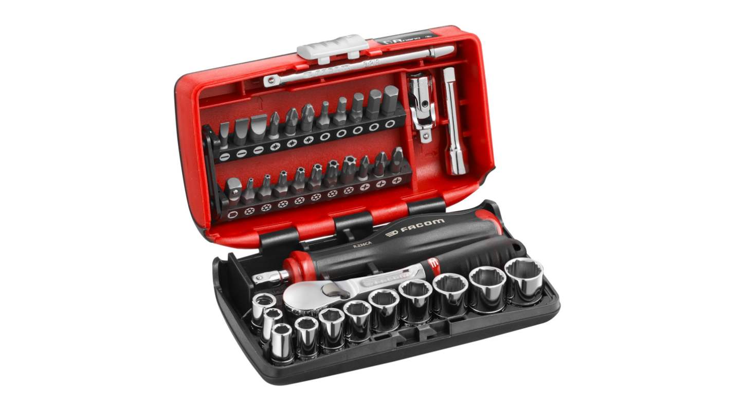 Facom 38-Piece Metric 1/4 in Bit Socket Set with Ratchet, 6 point