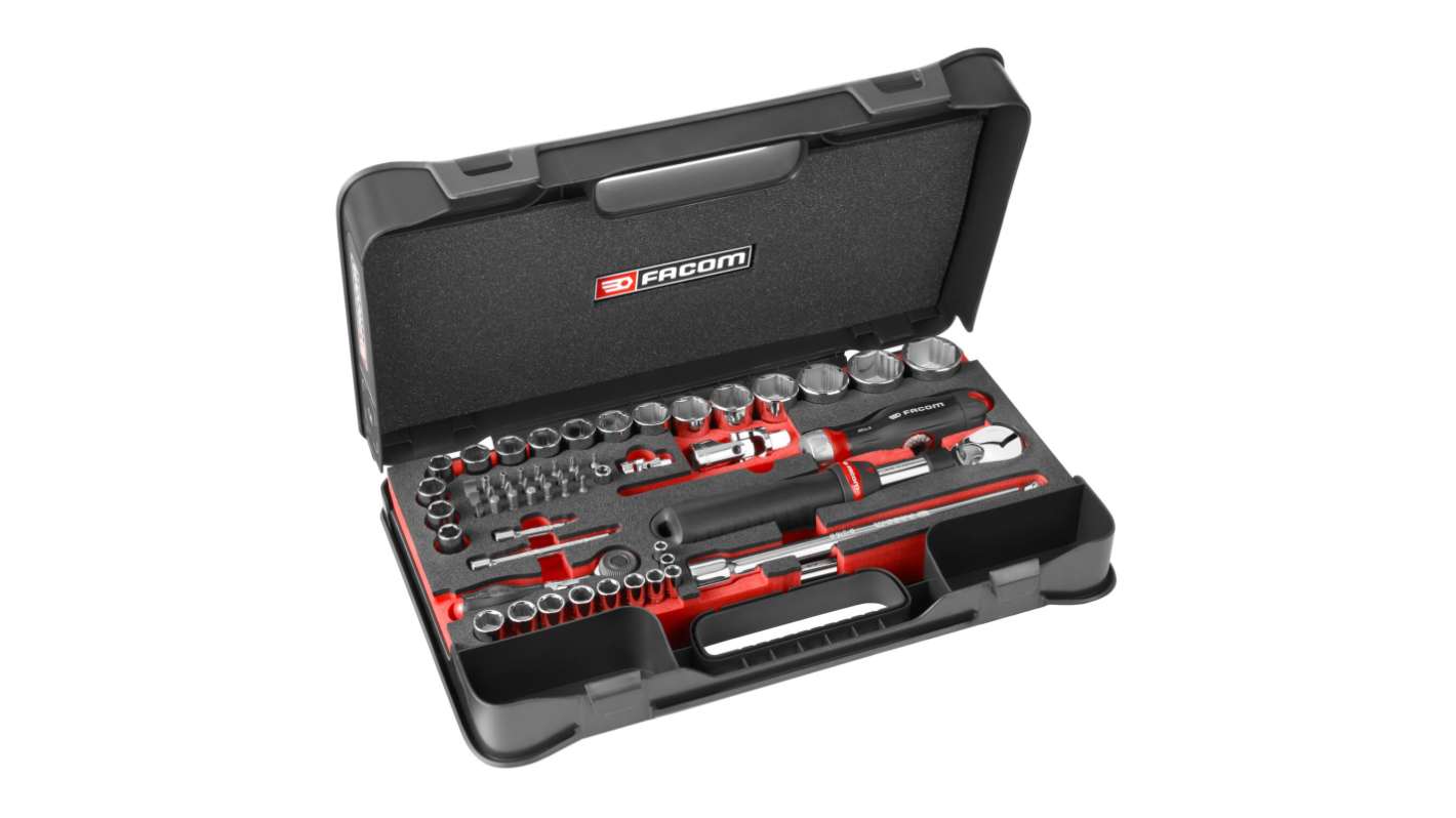 Facom 60-Piece Metric 1/2 in, 1/4 in Bit Socket Set with Ratchet, 6 point