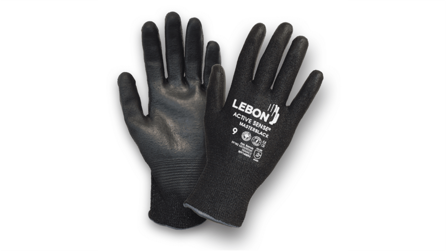 Lebon Protection Masterblack Black Polyethylene Abrasion Resistant Cut Resistant Gloves, Size 7, Polyurethane Coating